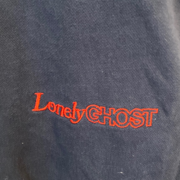 Lonely Ghost Navy Hoodie with Red Text - Picture 6 of 9